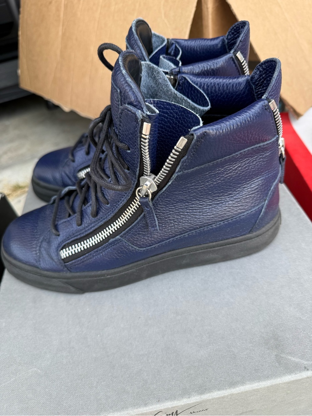 Men's Navy Leather Zip-Detail Boots - Picture 2 of 3